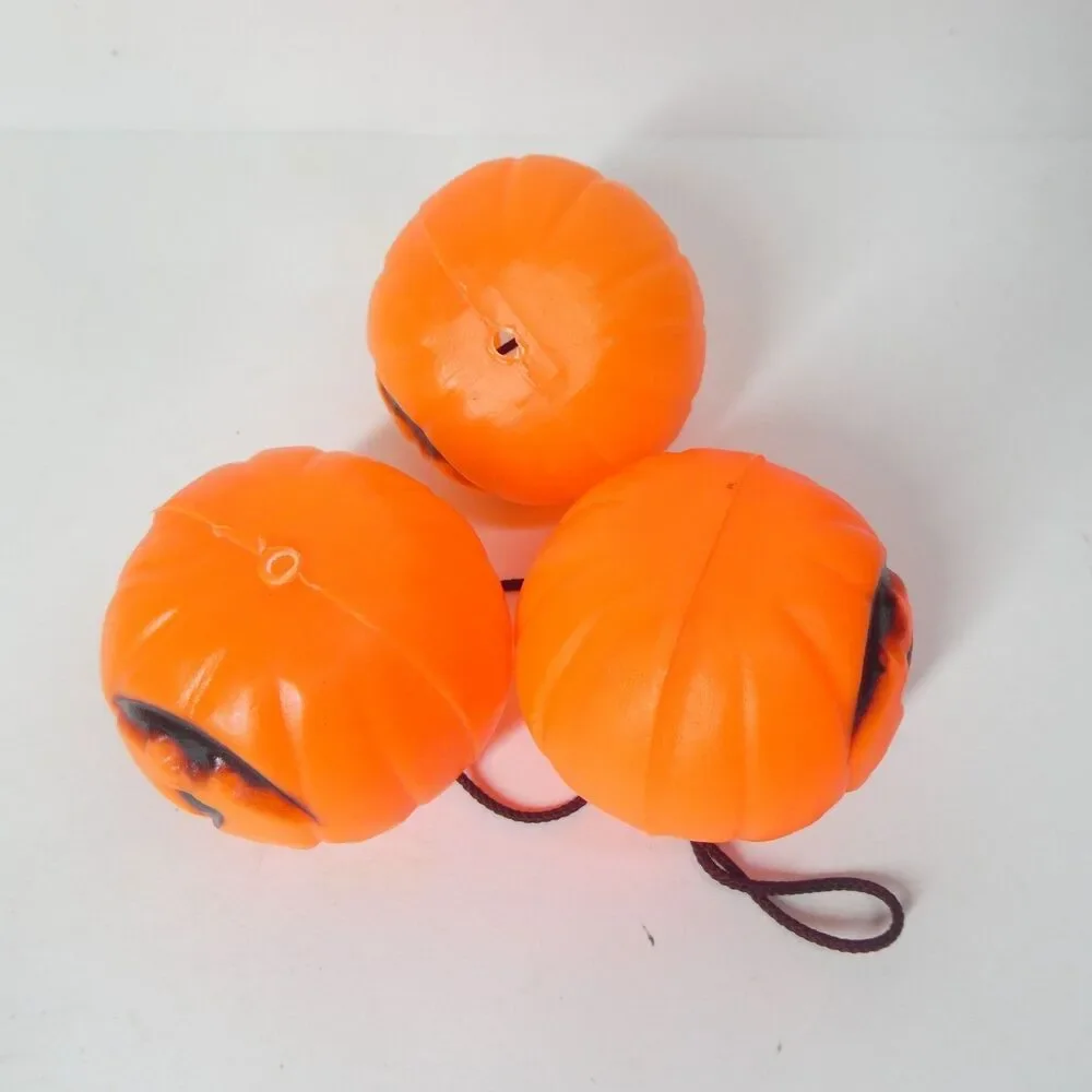 3 Mini Plastic Pumpkin Buckets Trick or Treat Halloween Jack o Lantern Blow Mold